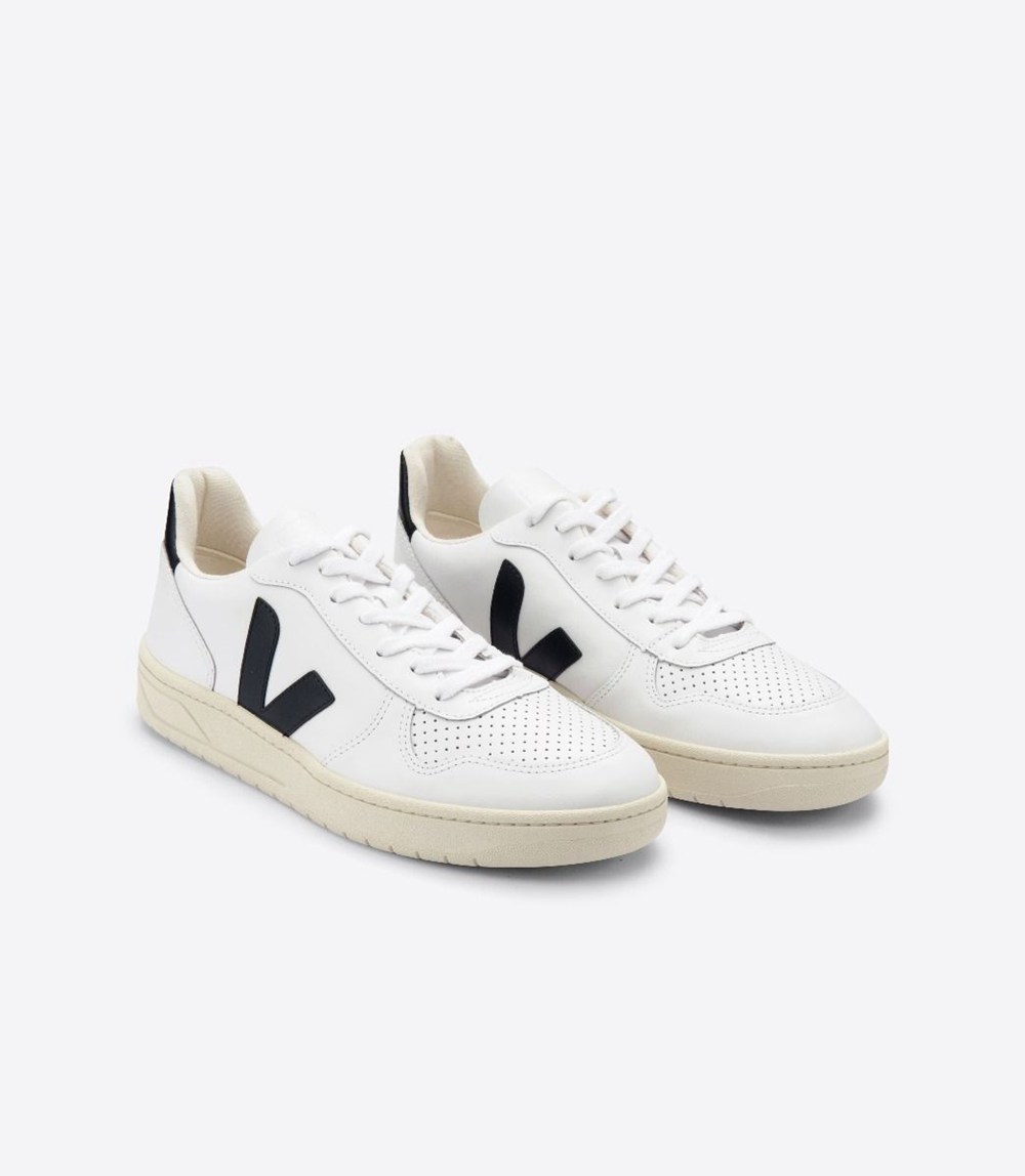 Veja Sneakers Mens - V-10 Leather - White/Black - 0578BYOWX